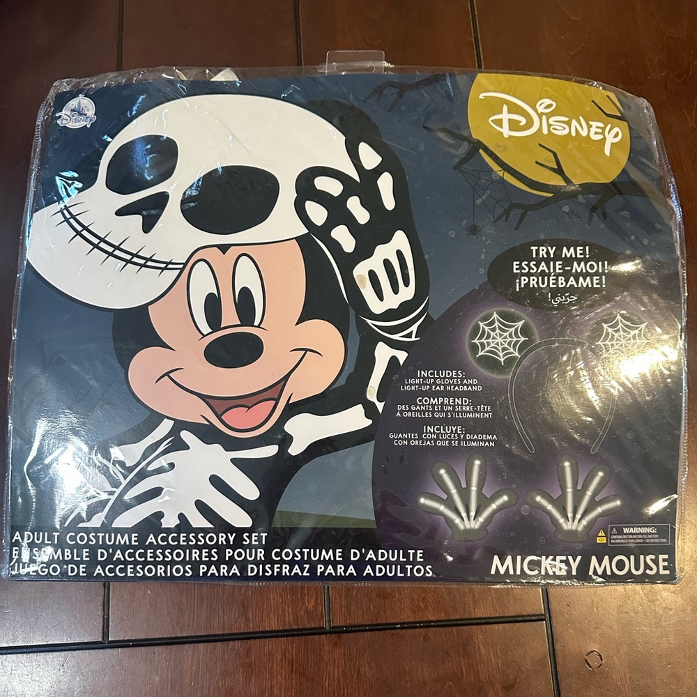 Disney Parks Halloween Mickey Light-up Skeleton Costume Accessory Set Adult New